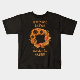 Falling Leaves on Hunter Green Kids T-Shirt